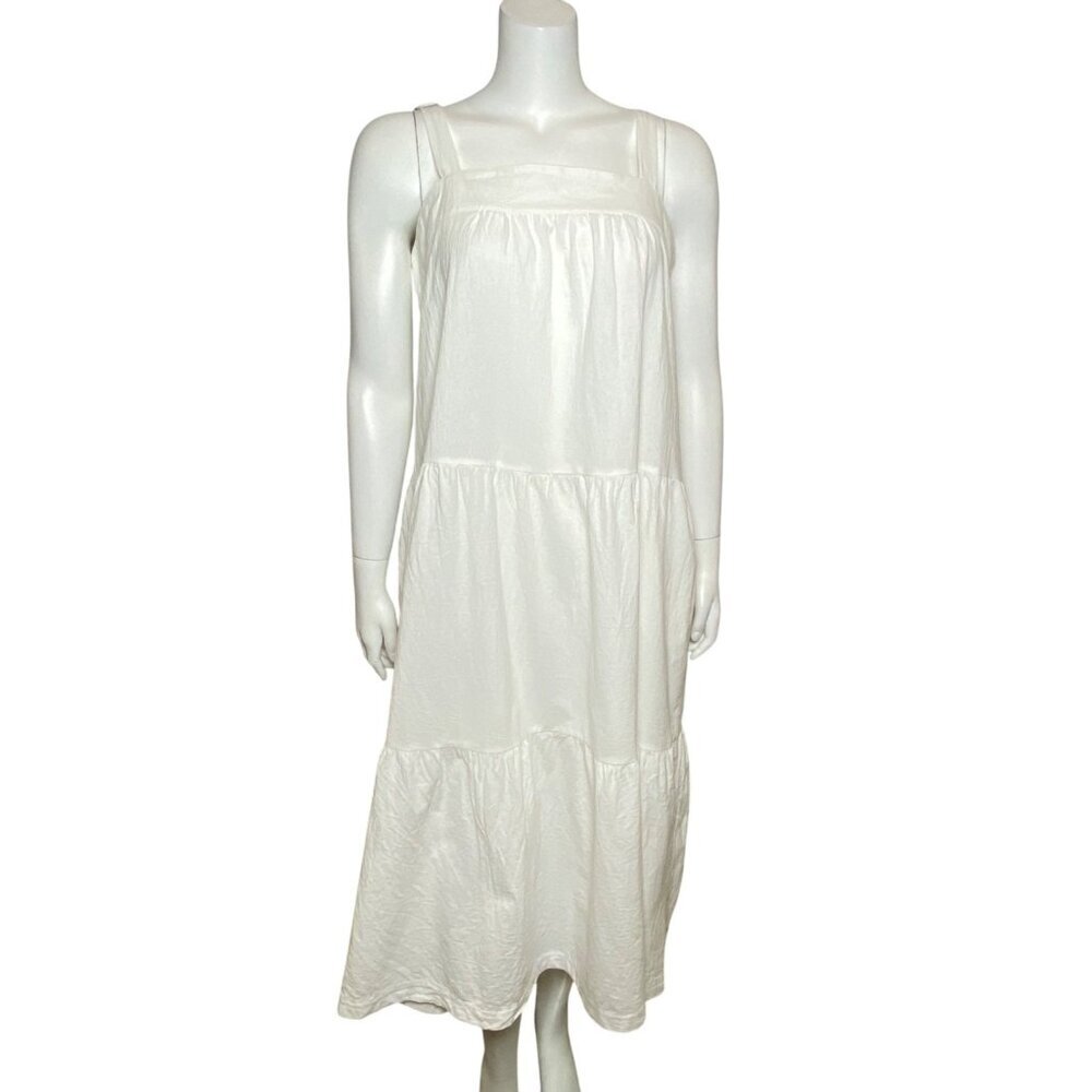 Label of Love Sleeveless Tiered Midi Dress Womens Size L White Cotton Pockets